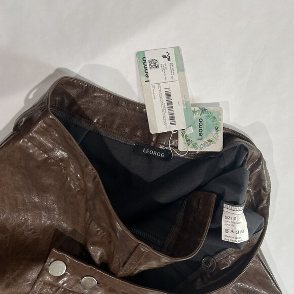 Leoroo Faux Leather Mini Skirt in Brown - Picture 3 of 3